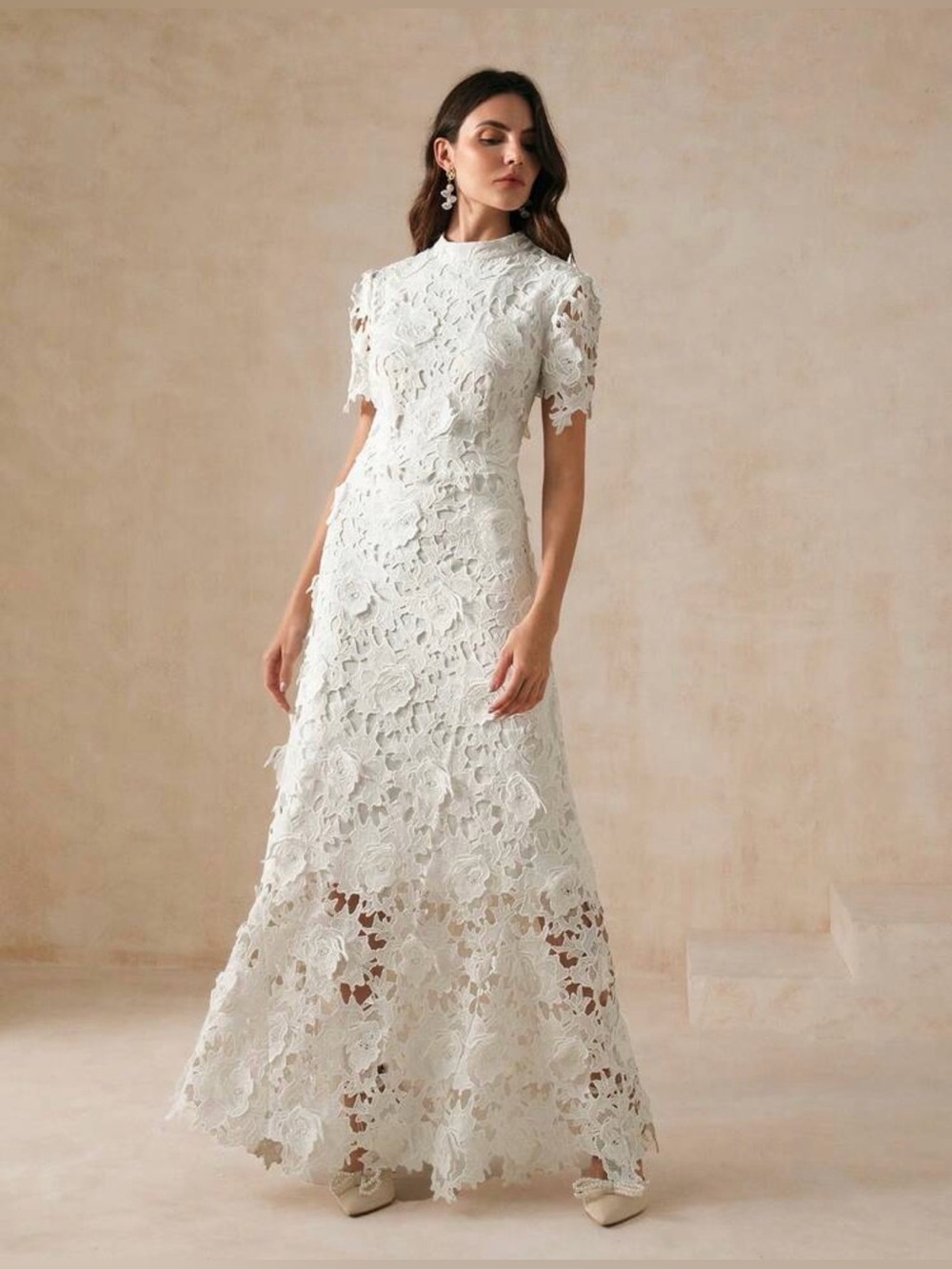 Anewsta White Floral Lace Maxi Dress NWT | Size Large